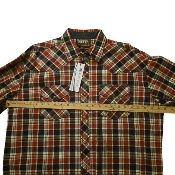 NWT Cowboy Up Plaid Shirt L Red Plaid Pearl Snap Westrrn Rodeo Rockabilly - Picture 6 of 10